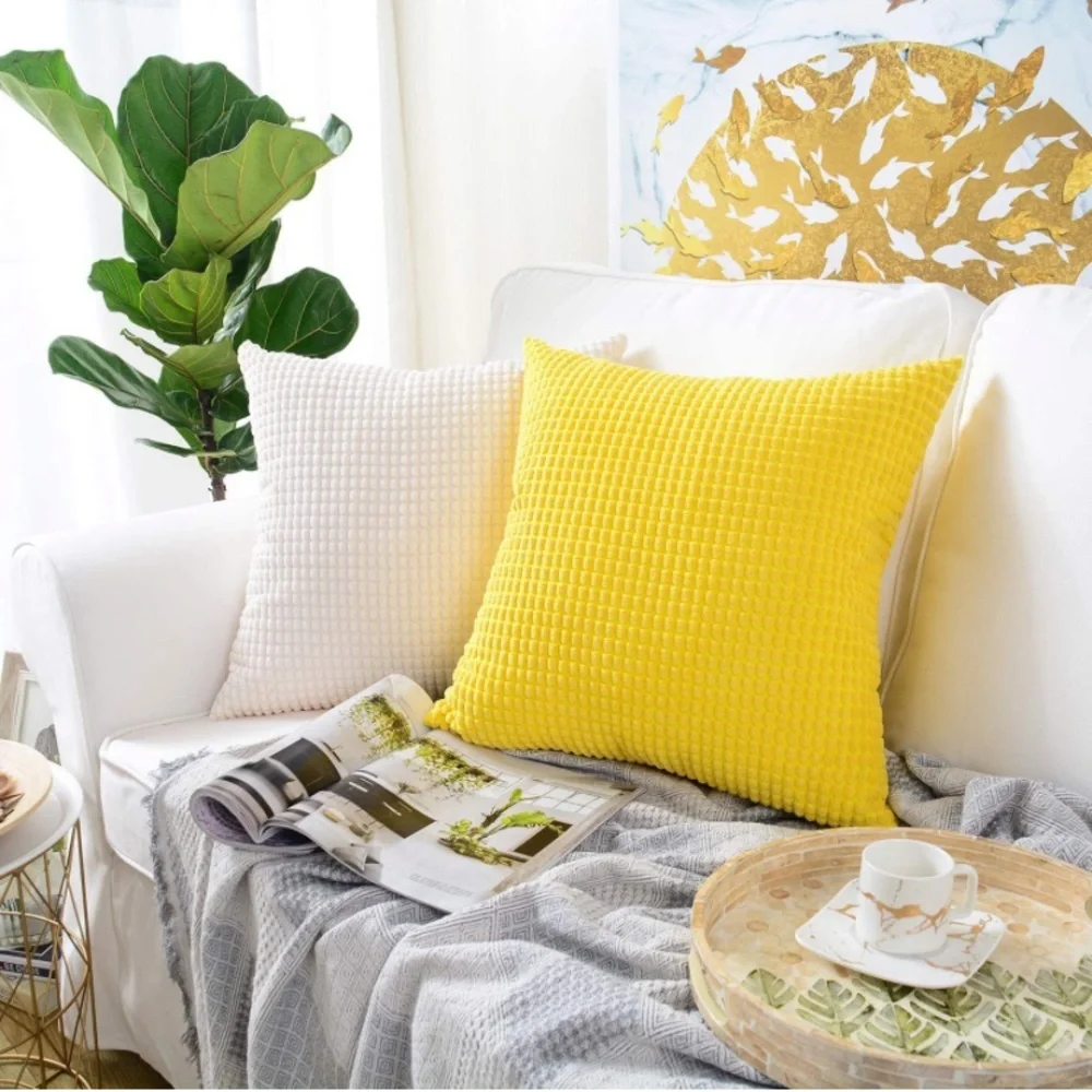 Luxury Home | Chic Farmhouse Yellow Soft Striped Corduroy Throw Pillow Covers